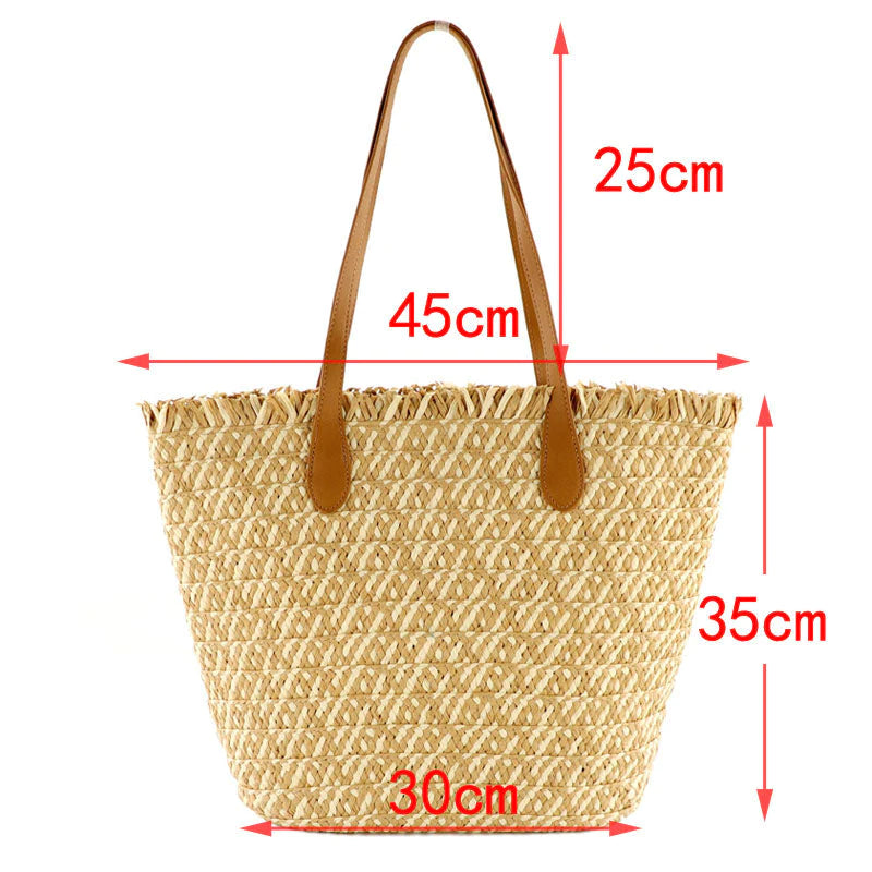 Two-color paper rope straw bag large-capacity woven bag Shoulder casual  handbag