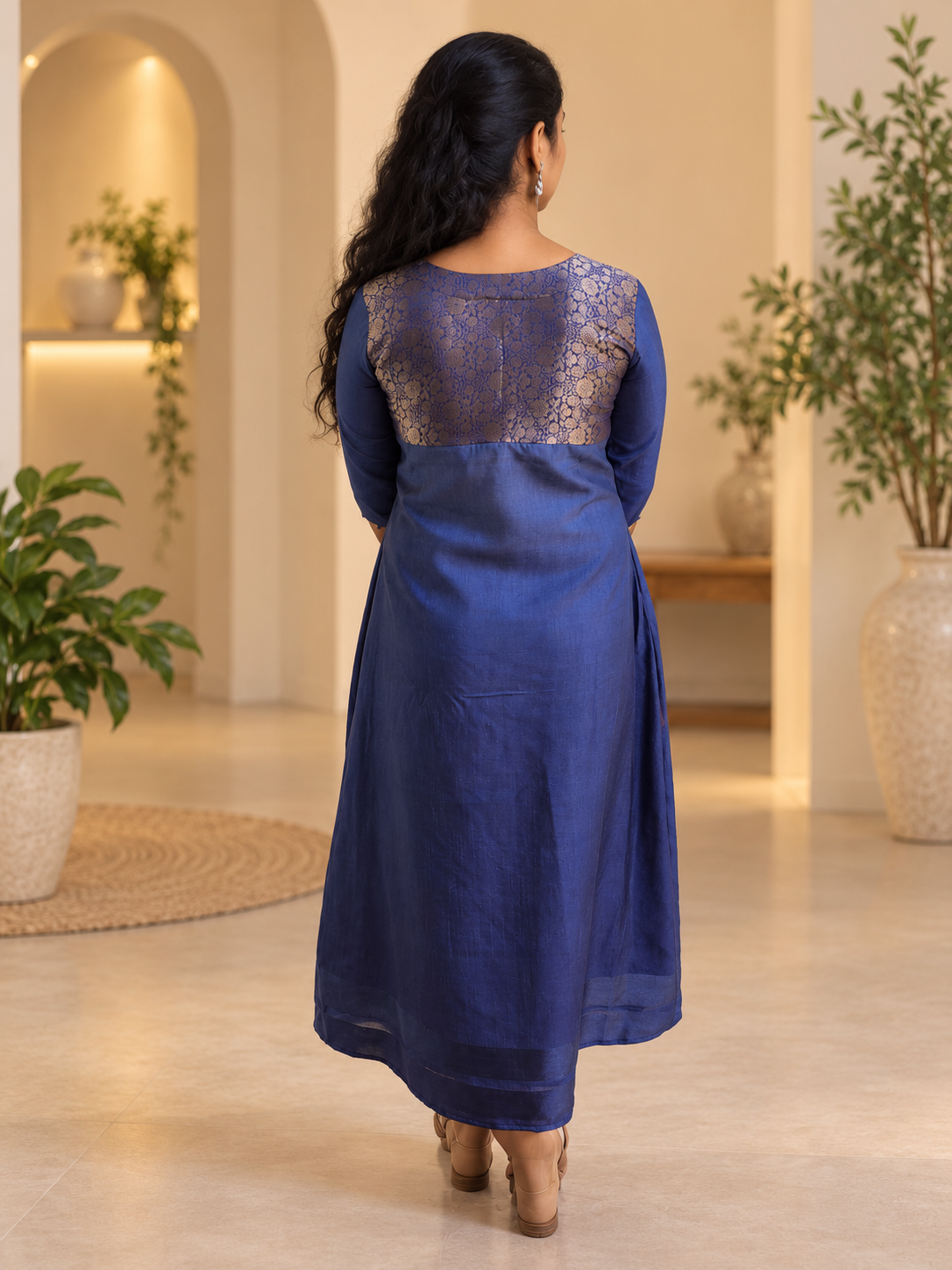 Blue double shaded badri silk Kurti with brocade patch MBS-1410 **Ready to dispatch**