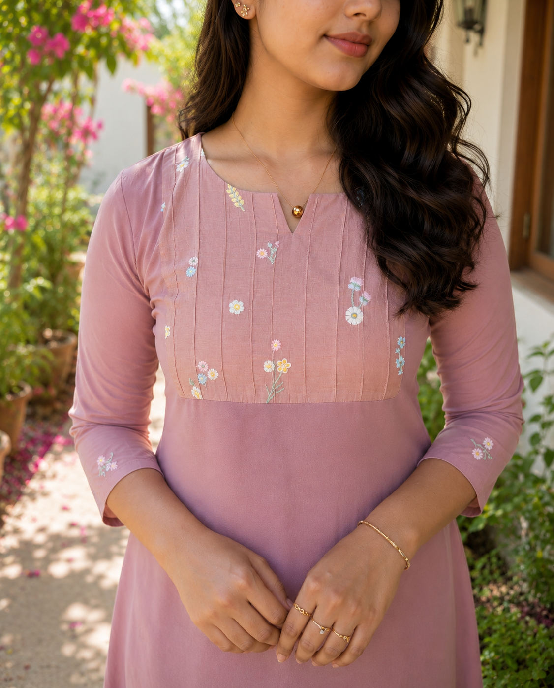 Mauve shaded georgette Aline kurti with pintucked chanderi yoke MBS-1372 **Ready to dispatch**