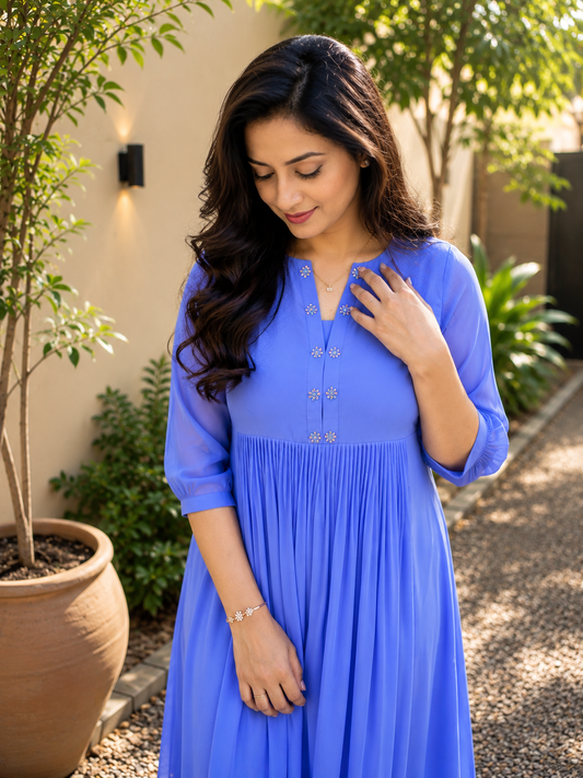 Cool blue shaded georgette Aline kurti with handworked yoke MBS-1348 **Ready to dispatch**