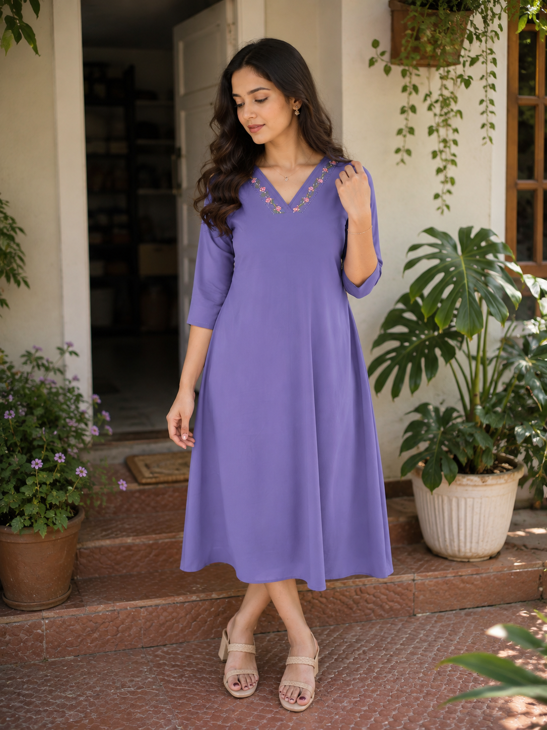 Dutch blue shaded georgette Aline kurti with hand worked neckline and lace detailings MBS-1369 **Ready to dispatch**
