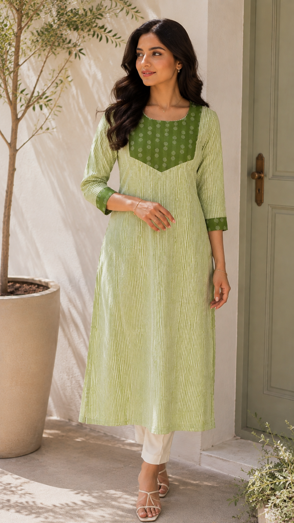 Green stripped cotton slitted kurti mbs-1104 **Ready to dispatch **last piece sale**