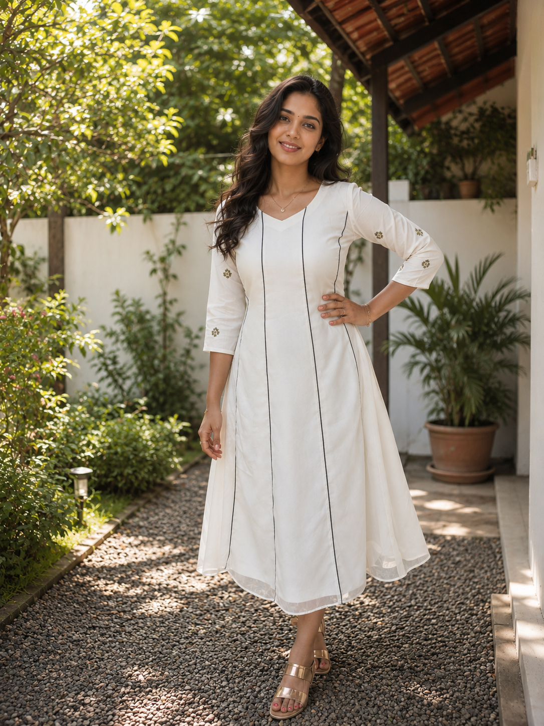Kerala cream shaded soft Organza Aline panel cut kurti with handwork detailed sleeves MBS-1322 **Ready to dispatch** **Onam 26**