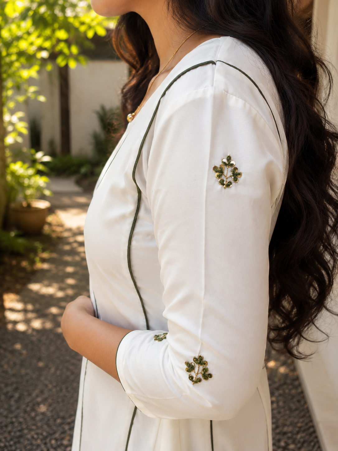 Kerala cream shaded soft Organza Aline panel cut kurti with handwork detailed sleeves MBS-1322 **Ready to dispatch** **Onam 26**