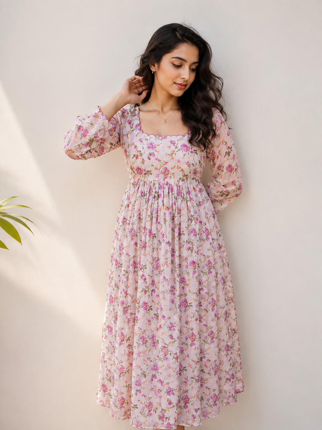 Lavender floral printed soft cotton kota Aline kurti with scallopped neck and sleeves MBS-1328 **Ready to dispatch**