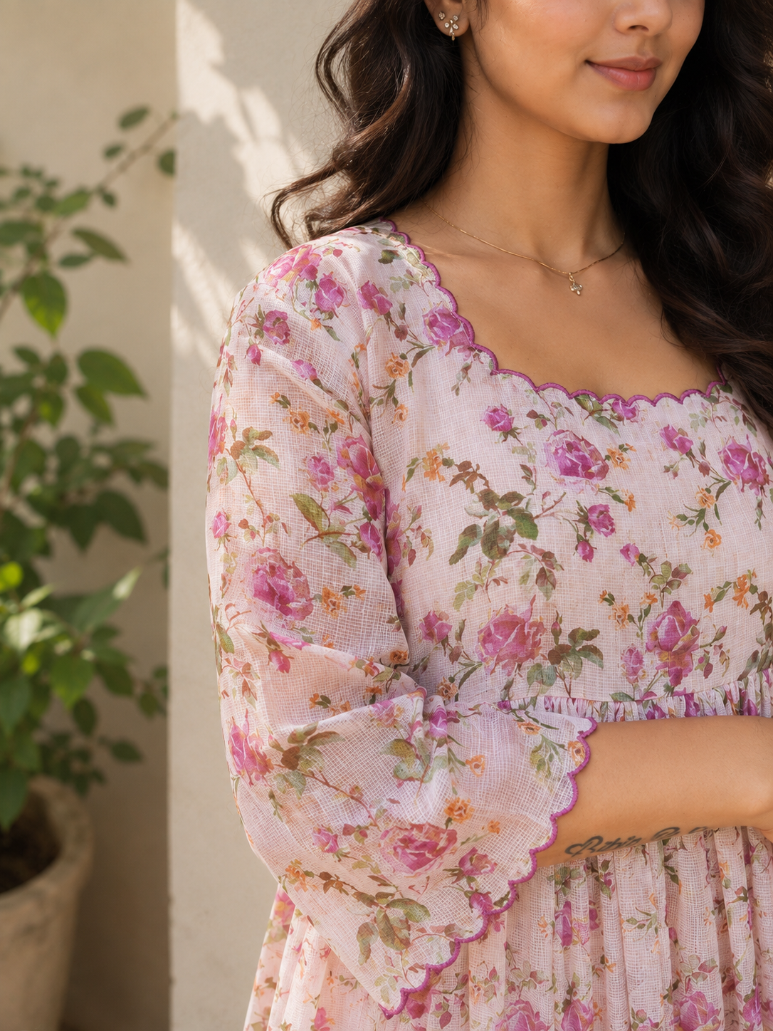 Lavender floral printed soft cotton kota Aline kurti with scallopped neck and sleeves MBS-1328 **Ready to dispatch**