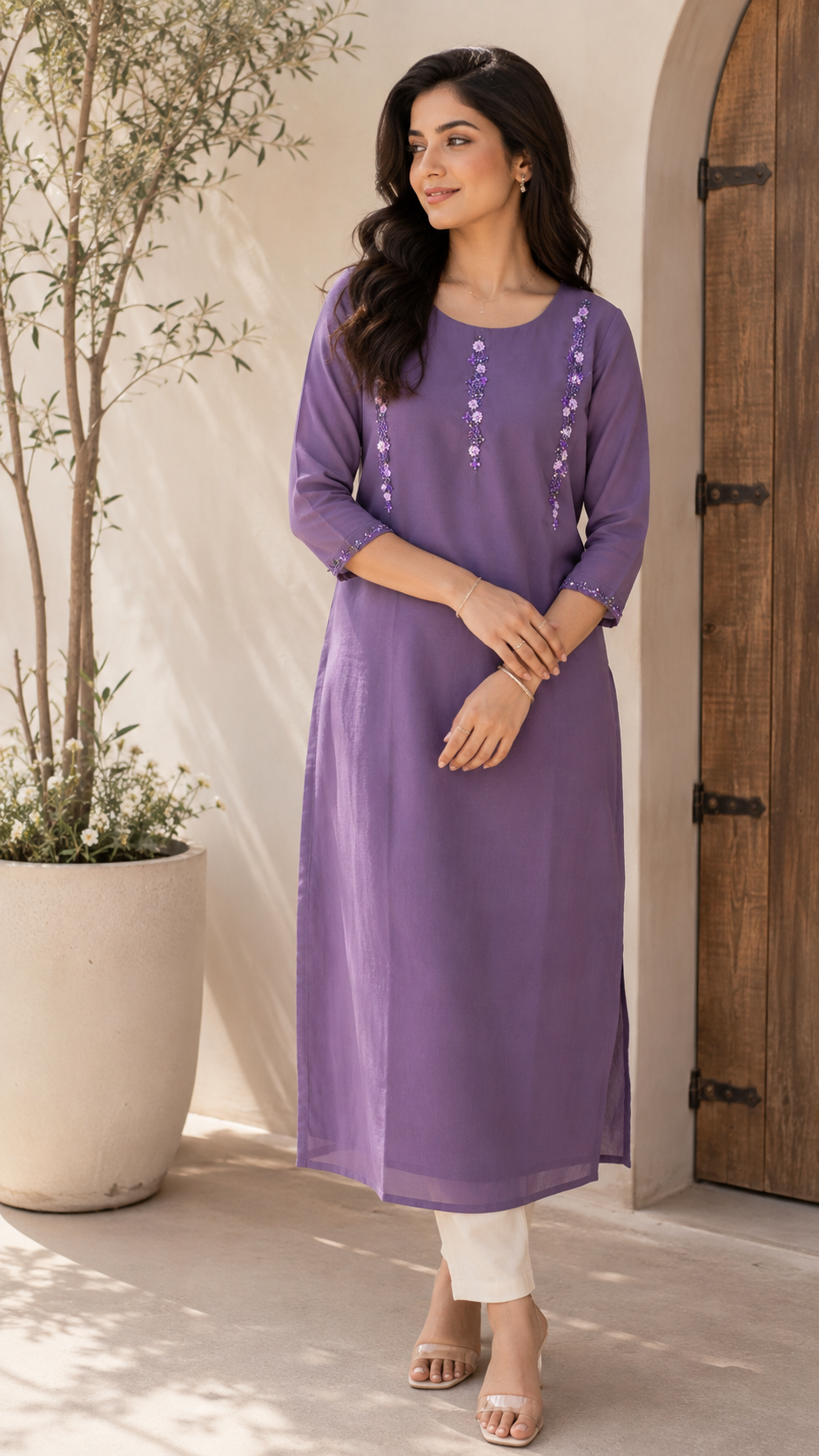 Lavender soft organza handworked kurti Mbs-902 **Ready to dispatch **last piece sale**
