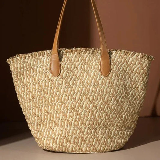 Two-color paper rope straw bag large-capacity woven bag Shoulder casual  handbag