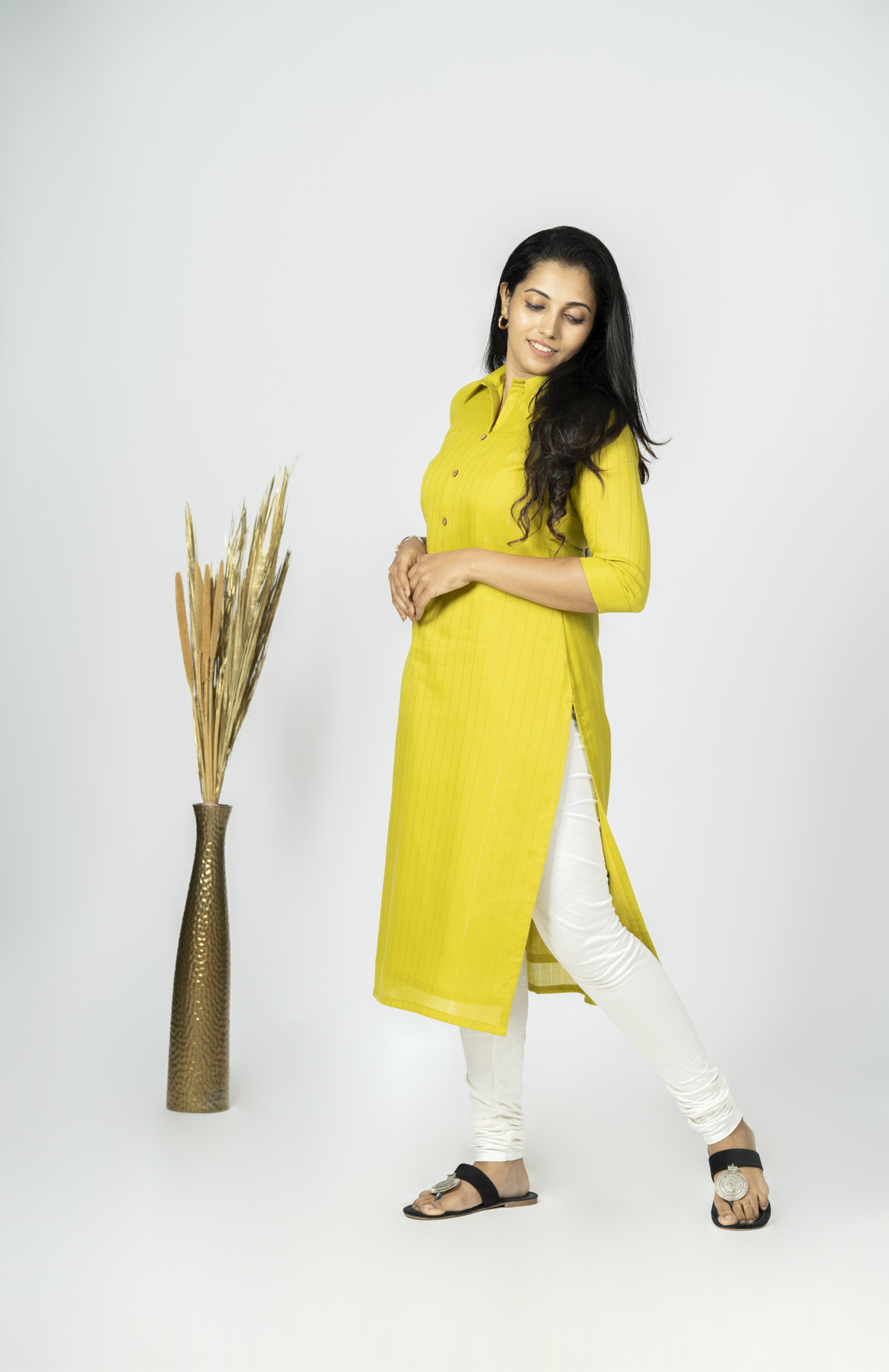 Silver lined slub cotton shirt collar lining kurti MBS-R181