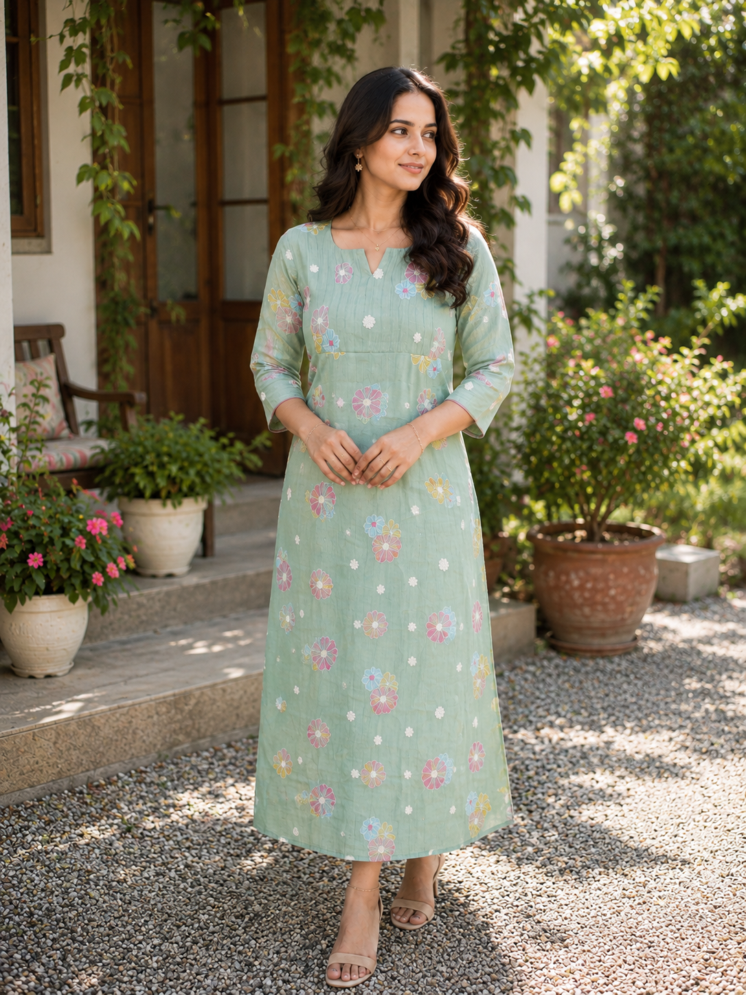 Misty Jade shaded dhara silk Aline kurti with pintucked yoke MBS-1378 **Ready to dispatch**