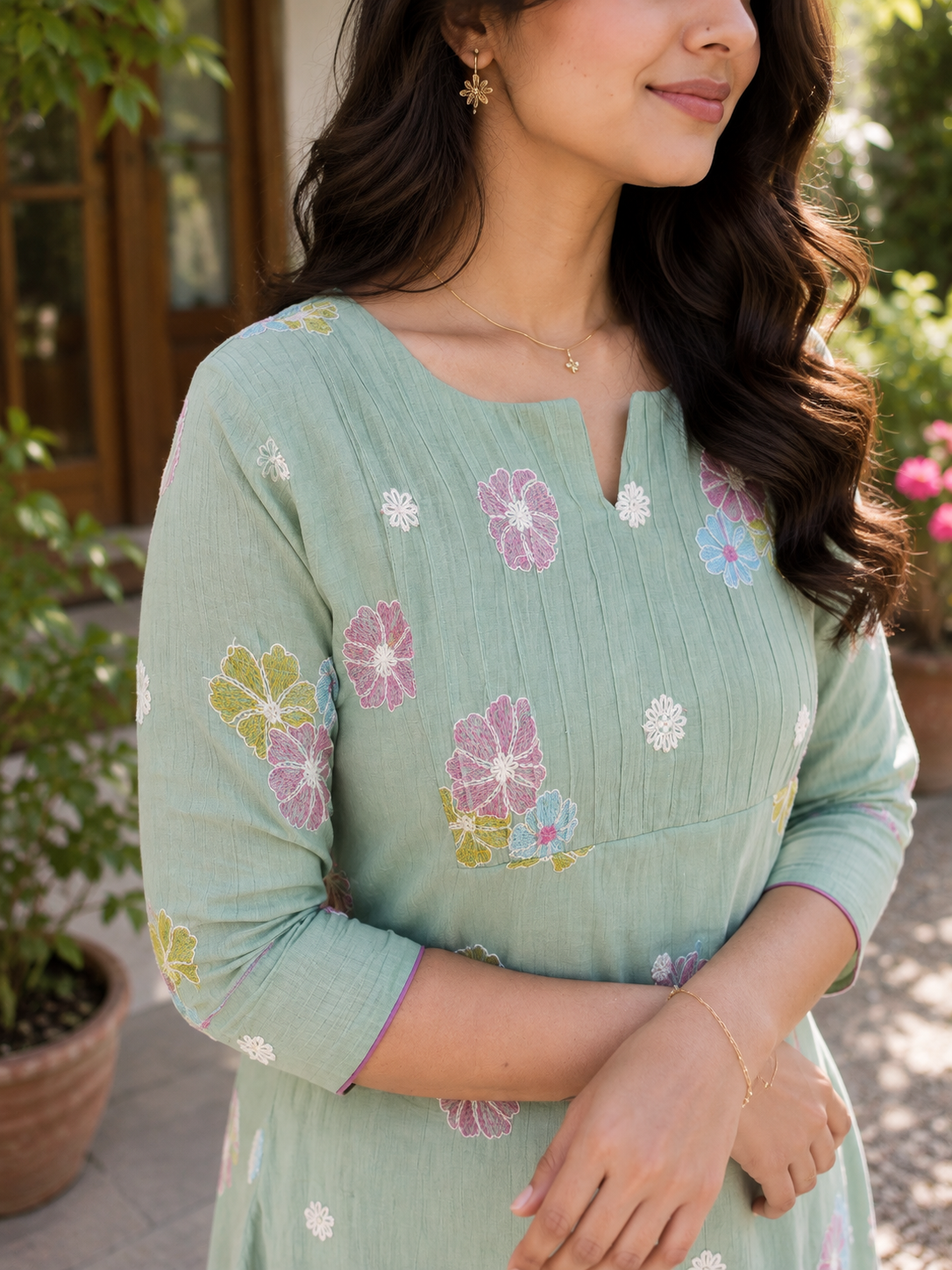 Misty Jade shaded dhara silk Aline kurti with pintucked yoke MBS-1378 **Ready to dispatch**