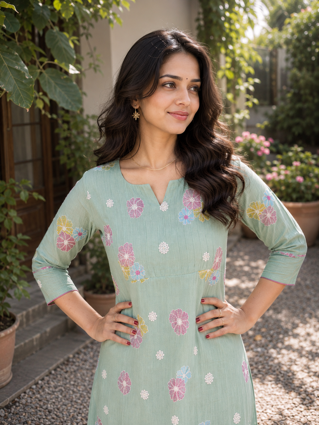 Misty Jade shaded dhara silk Aline kurti with pintucked yoke MBS-1378 **Ready to dispatch**