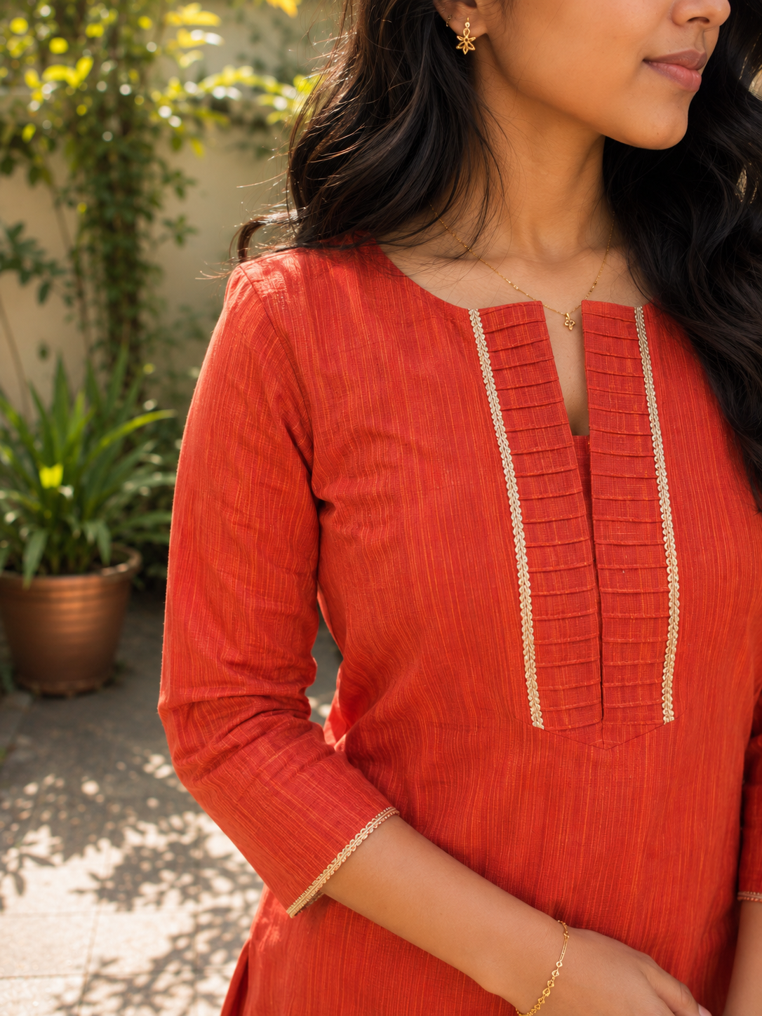 Burnt Orange shaded semi raw cotton Aline kurti MBS-1153 **Ready to dispatch**