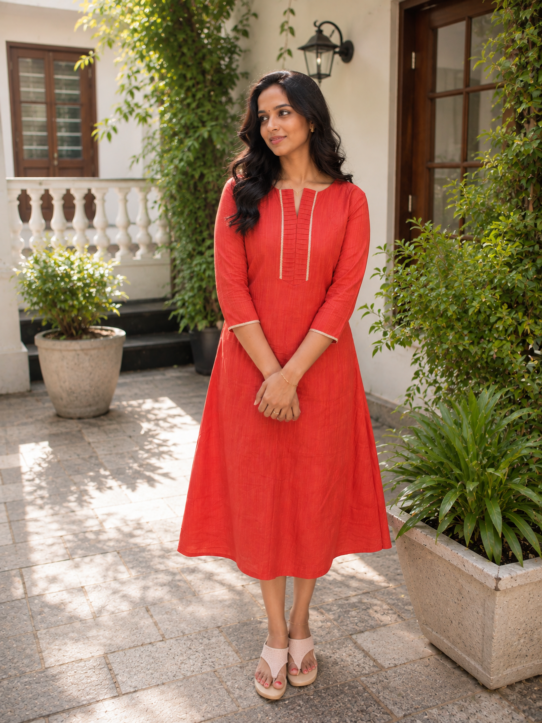 Burnt Orange shaded semi raw cotton Aline kurti MBS-1153 **Ready to dispatch**