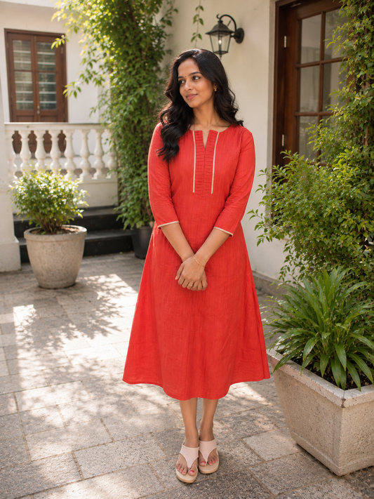 Burnt Orange shaded semi raw cotton Aline kurti MBS-1153 **Ready to dispatch**