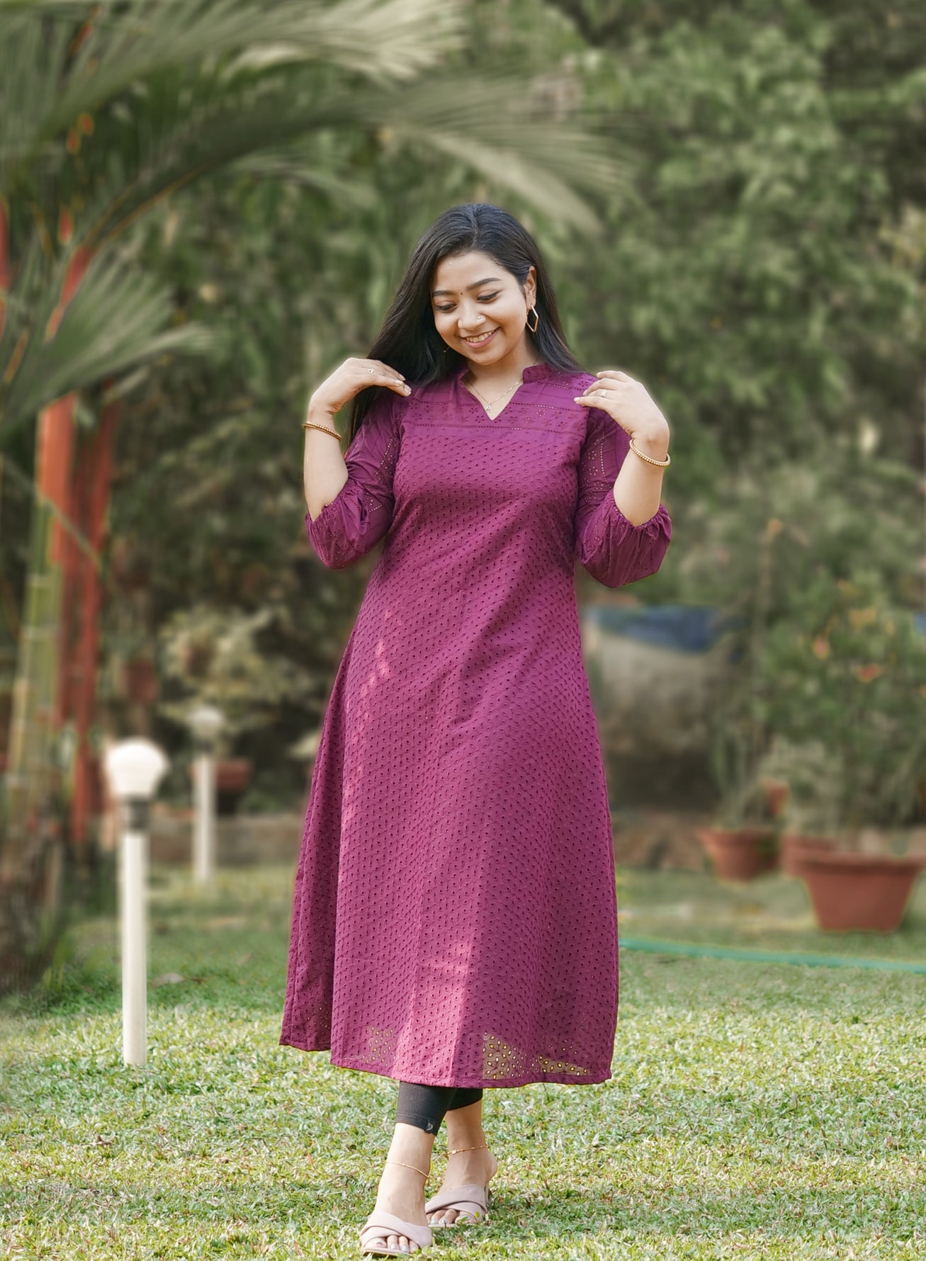 Mulberry coloured hacoba kurti/dress with collar neck MBS-303