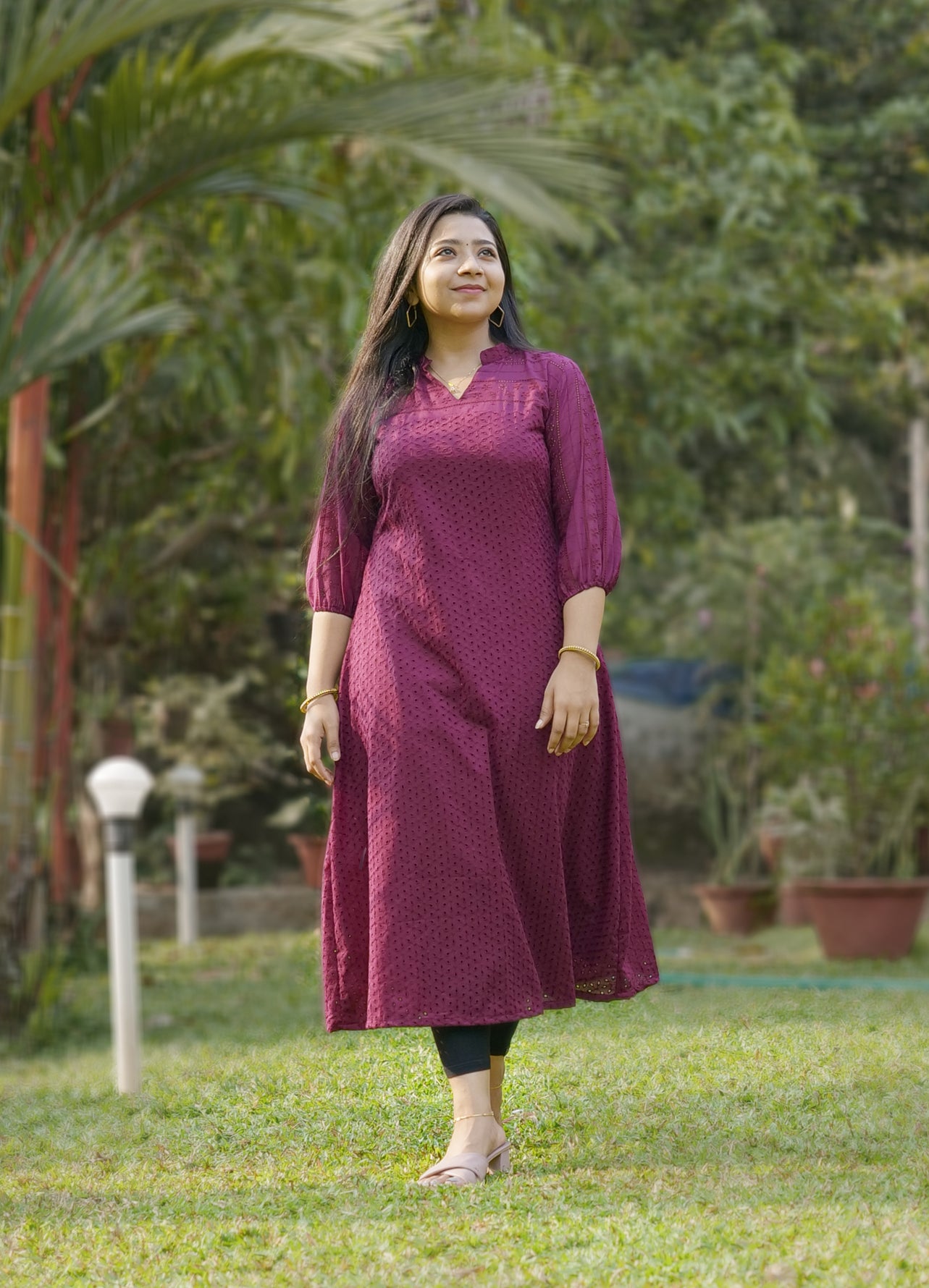 Mulberry coloured hacoba kurti/dress with collar neck MBS-303