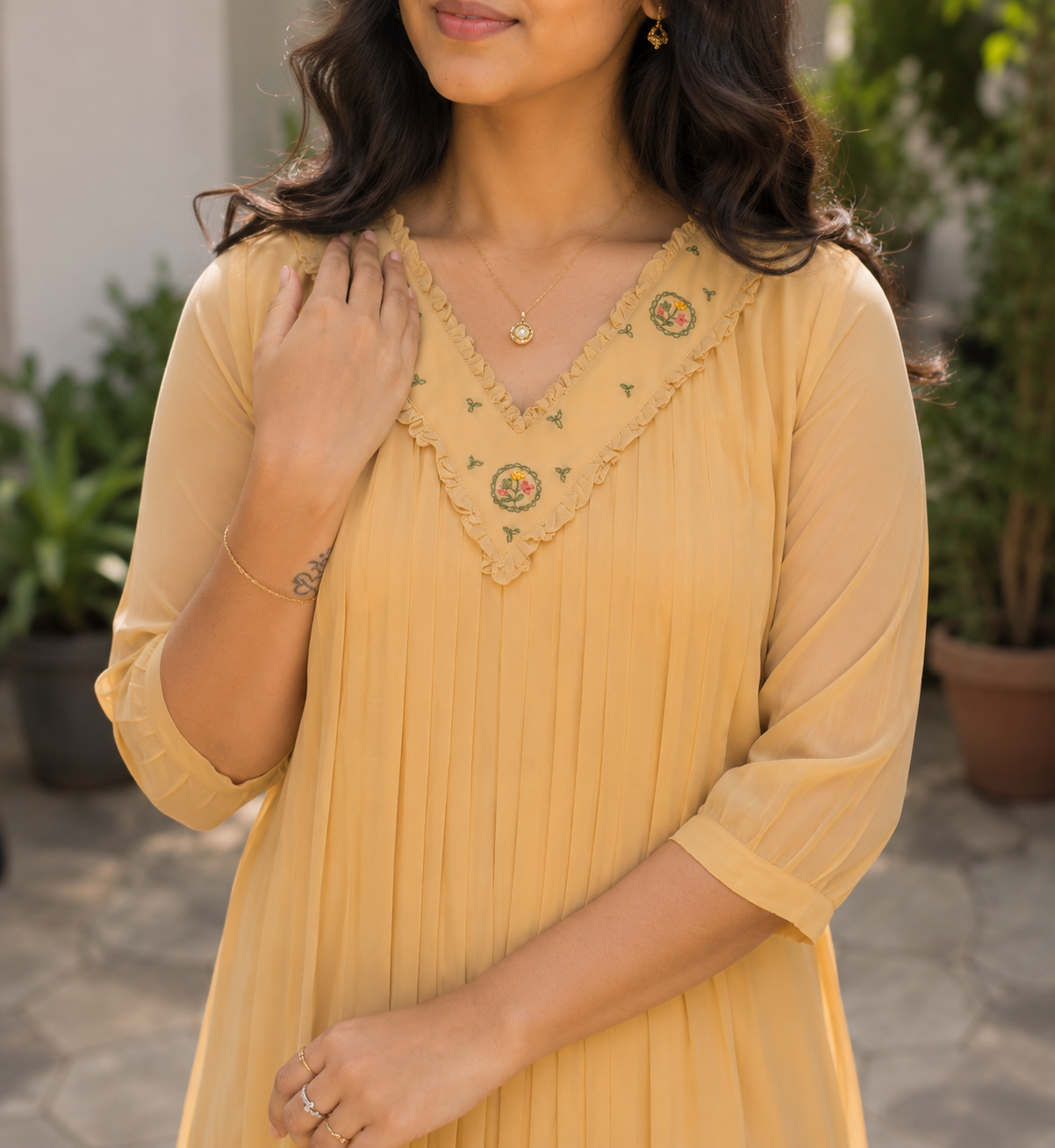 Naples yellow shaded georgette Aline handworked kurti MBS-1358 **Ready to dispatch**