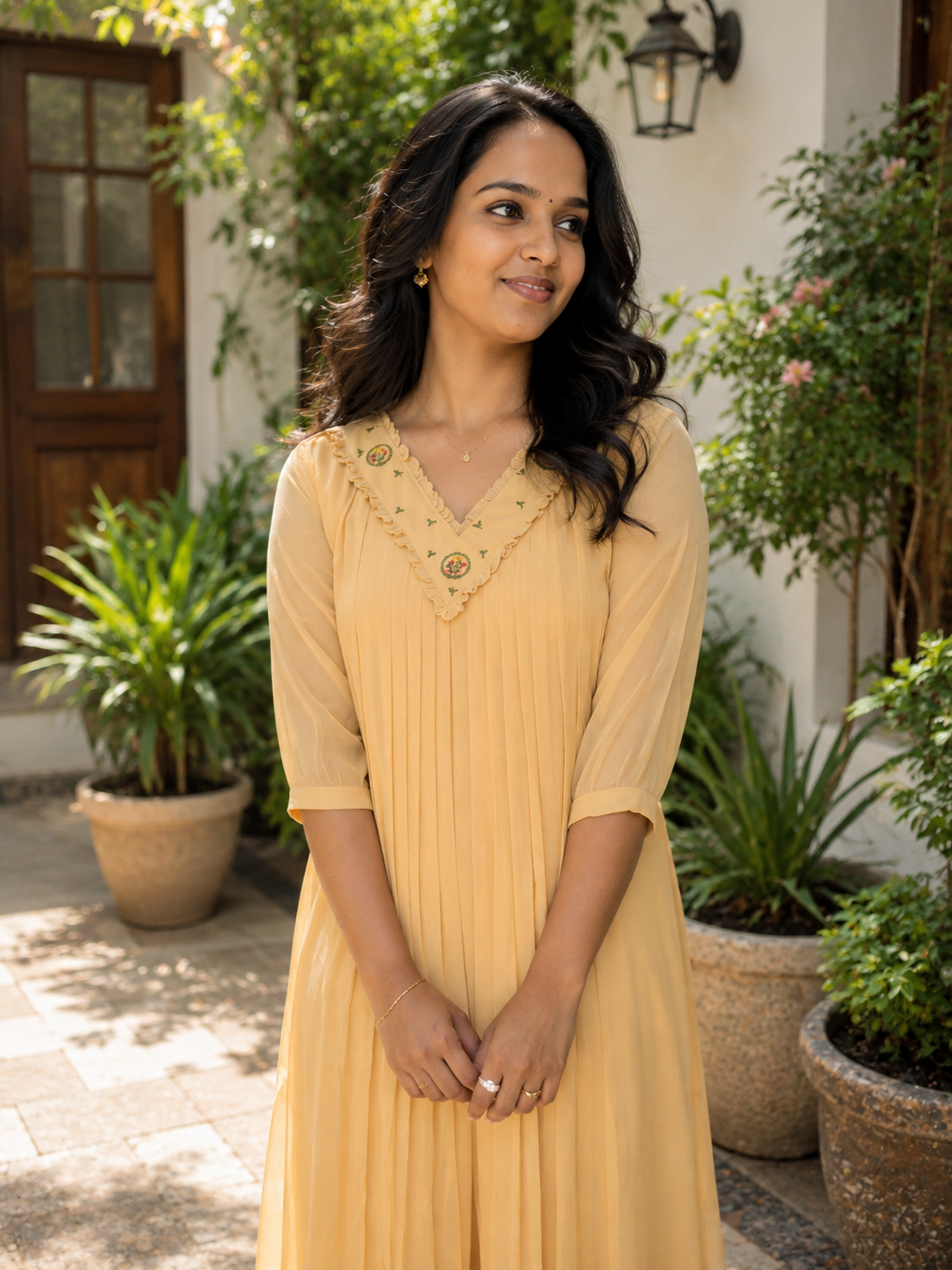 Naples yellow shaded georgette Aline handworked kurti MBS-1358 **Ready to dispatch**