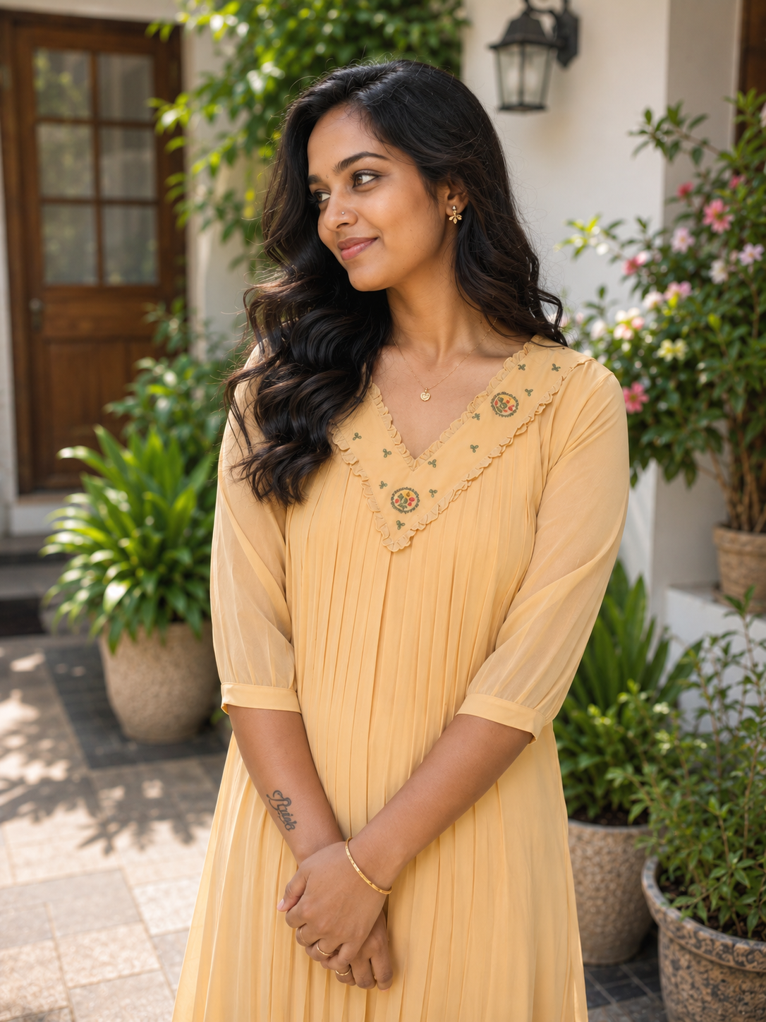 Naples yellow shaded georgette Aline handworked kurti MBS-1358 **Ready to dispatch**