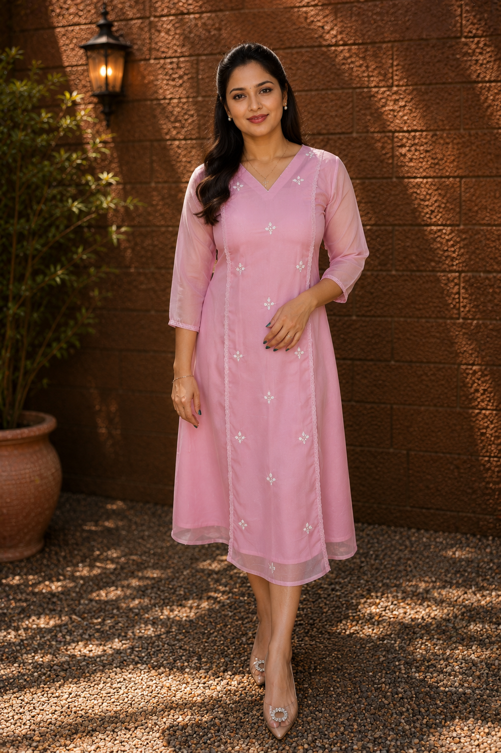 Pink shaded soft organza panel cut Aline kurti with handwork detailings MBS-1325 **Ready to dispatch**