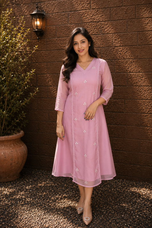 Pink shaded soft organza panel cut Aline kurti with handwork detailings MBS-1325 **Ready to dispatch**