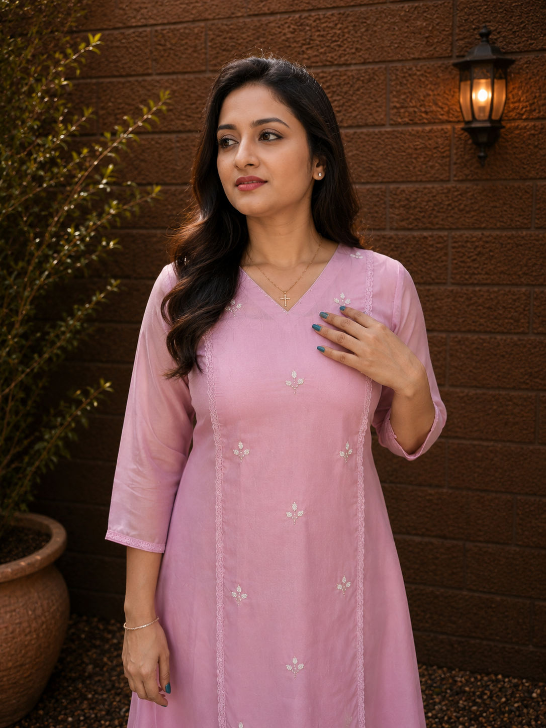 Pink shaded soft organza panel cut Aline kurti with handwork detailings MBS-1325 **Ready to dispatch**