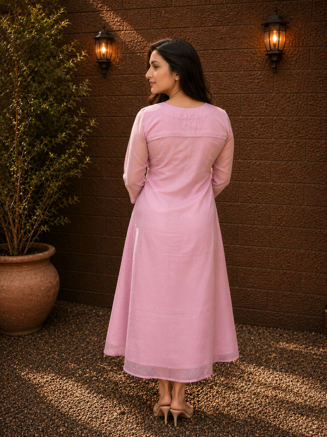 Pink shaded soft organza panel cut Aline kurti with handwork detailings MBS-1325 **Ready to dispatch**