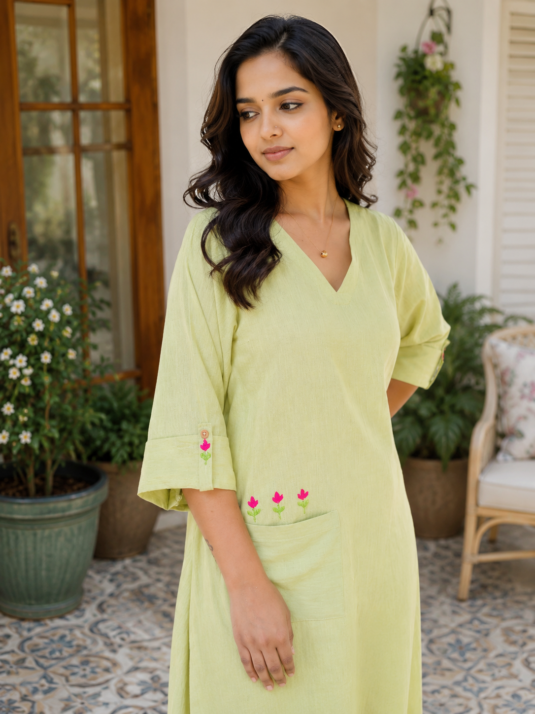 Pista green flex cotton antifit dress MBS-1206 **Ready to dispatch**