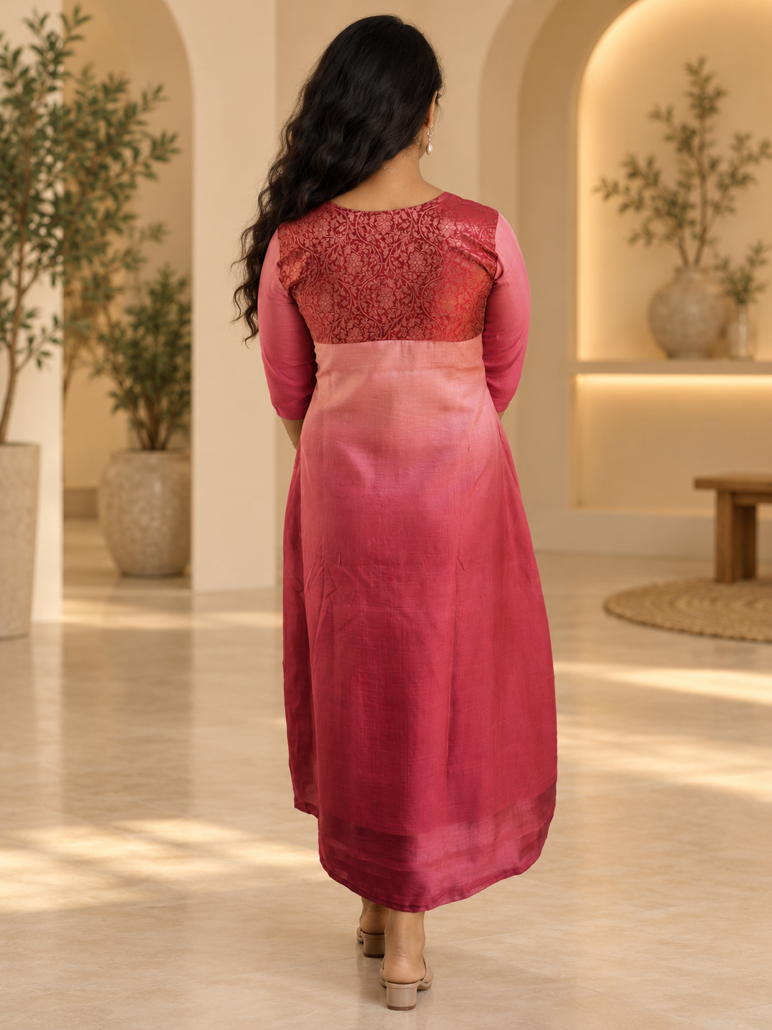 Double shaded badri silk Aline kurti with brocade yoke MBS-1202 **Ready to disaptch**