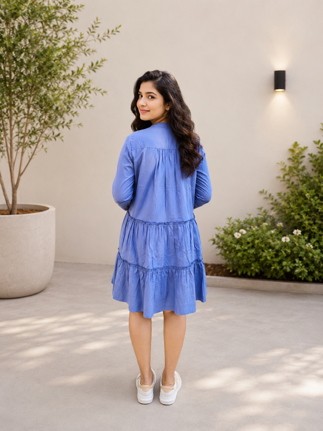 Denim blue shaded cotton Kurti with embroidered yoke MBS-885 **Ready to dispatch**