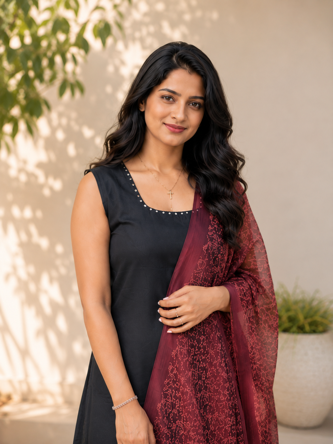 Black soft organza slitted kurti with mirror worked neckline with dupatta MBS-900 **Ready to dispatch**