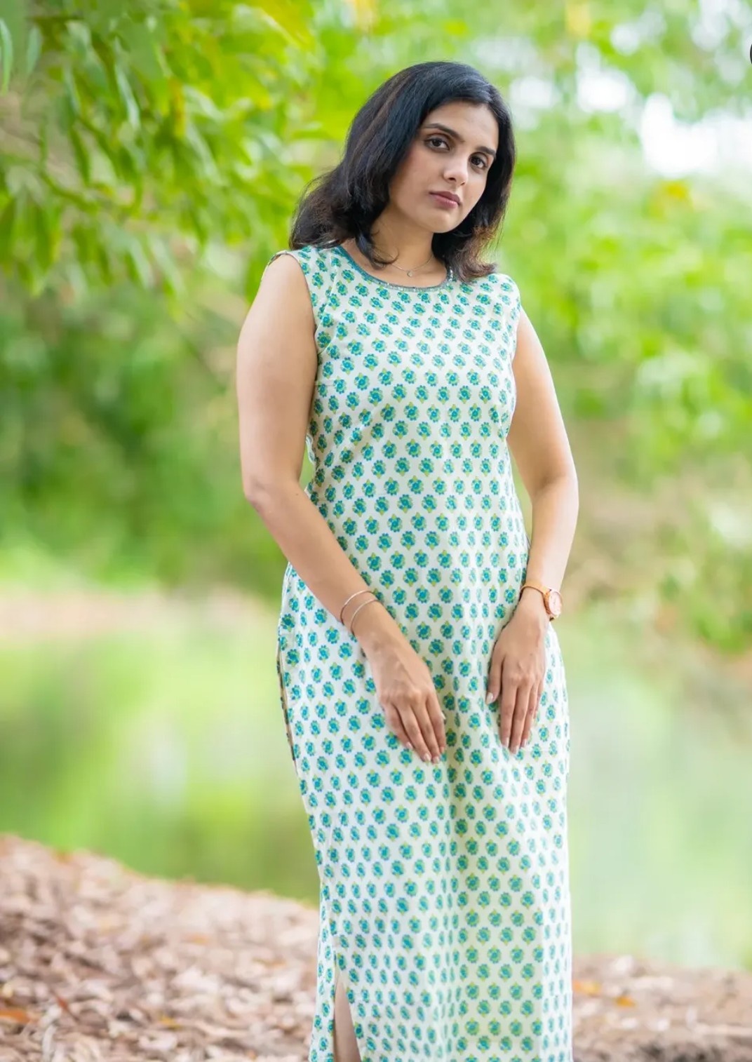 Pure cotton floral printed slitted kurti with handworked neckline MBS-930 **Ready to dispatch**