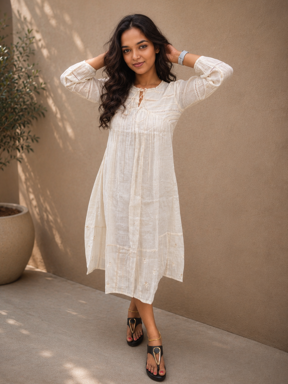 Soft Cotton Kota checks Aline kurti/dress with designer yoke and frilled neck MBS-1200