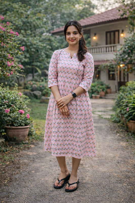 Floral printed cotton Aline kurti with side gathers MBS-813 ** ready to dispatch**