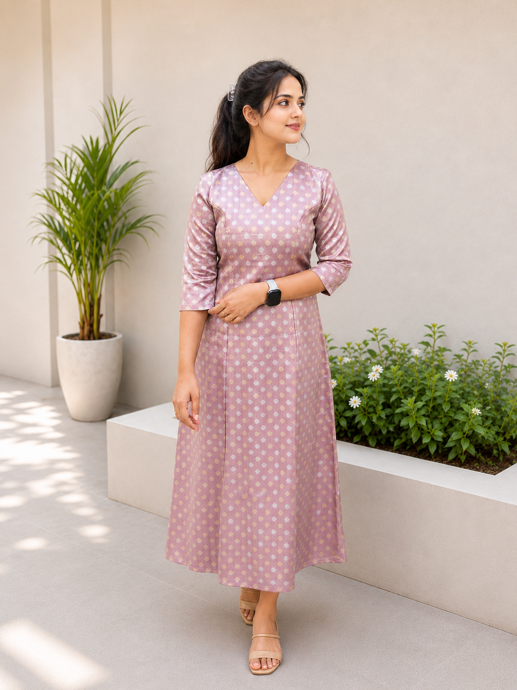 Pink shaded tissue brocade A-line kurti with princess cut panel MBS-1181 **Ready to dispatch**