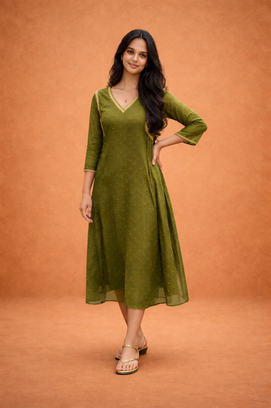 Pure muslin tissue butti designed Aline kurti with lace detailing and side gathers MBS-830 **ready to dispatch**
