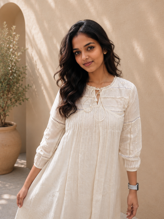 Soft Cotton Kota checks Aline kurti/dress with designer yoke and frilled neck MBS-1200