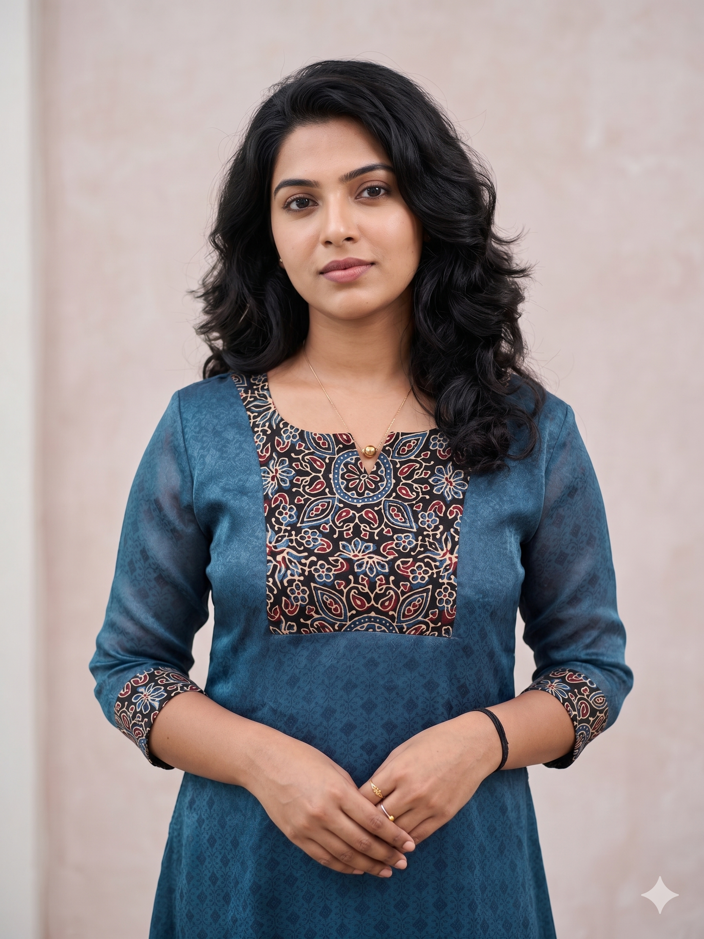 Blue self-printed georgette Aline kurti with black modal silk yoke MBS-1157 **Ready to dispatch**