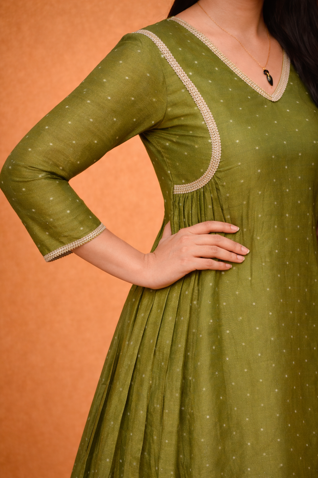 Pure muslin tissue butti designed Aline kurti with lace detailing and side gathers MBS-830 **ready to dispatch**