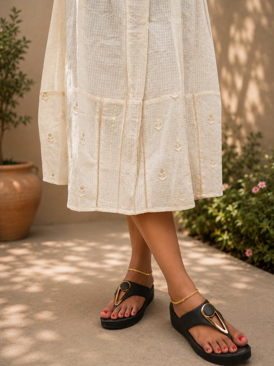 Soft Cotton Kota checks Aline kurti/dress with designer yoke and frilled neck MBS-1200