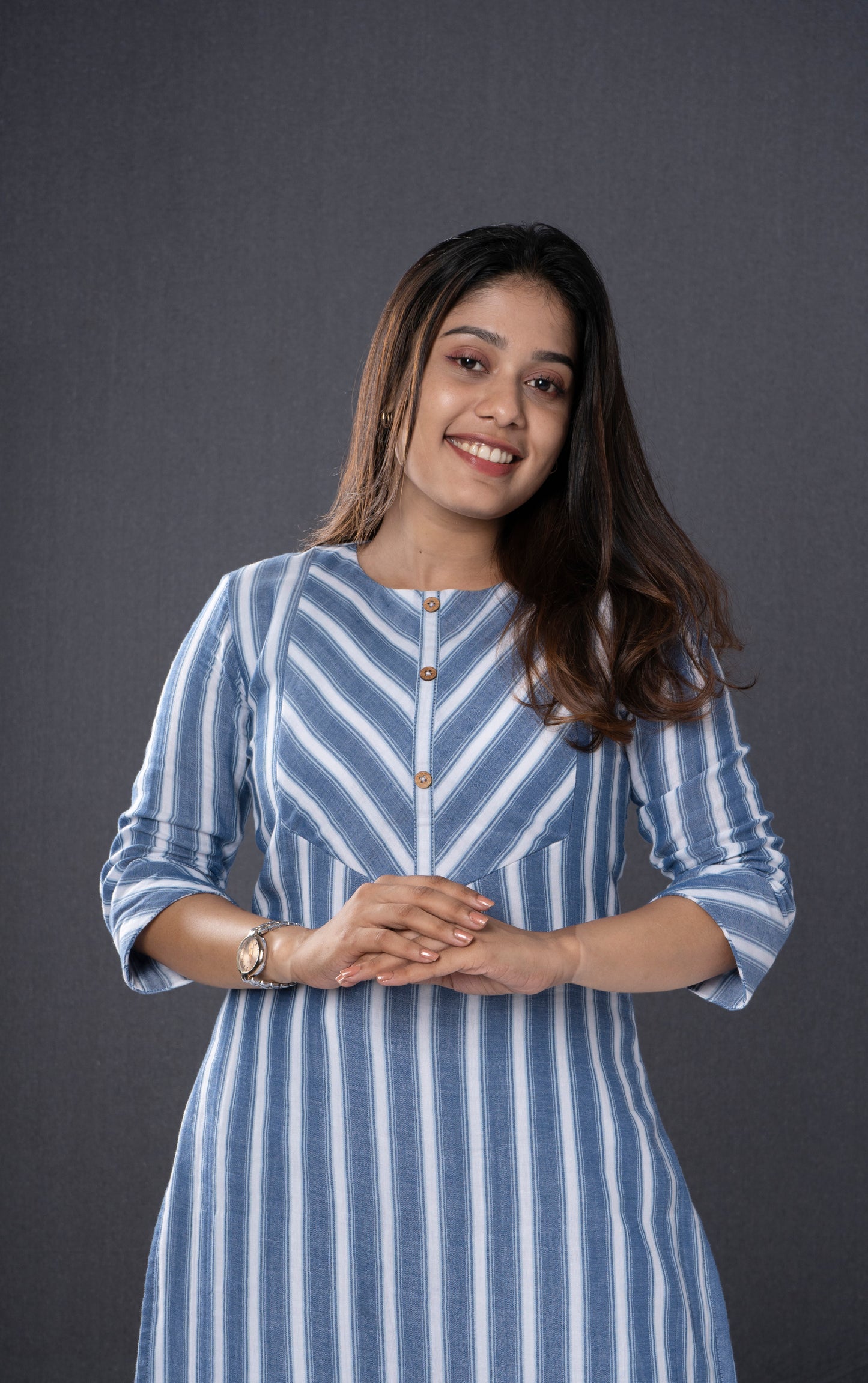 Blue and white striped pure soft cotton lining kurti MBS-R87