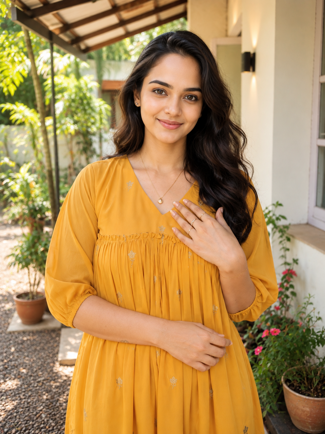 Yellow georgette Aline kurti with zari thread floral embroidery detailings MBS-1346 **Ready to dispatch**