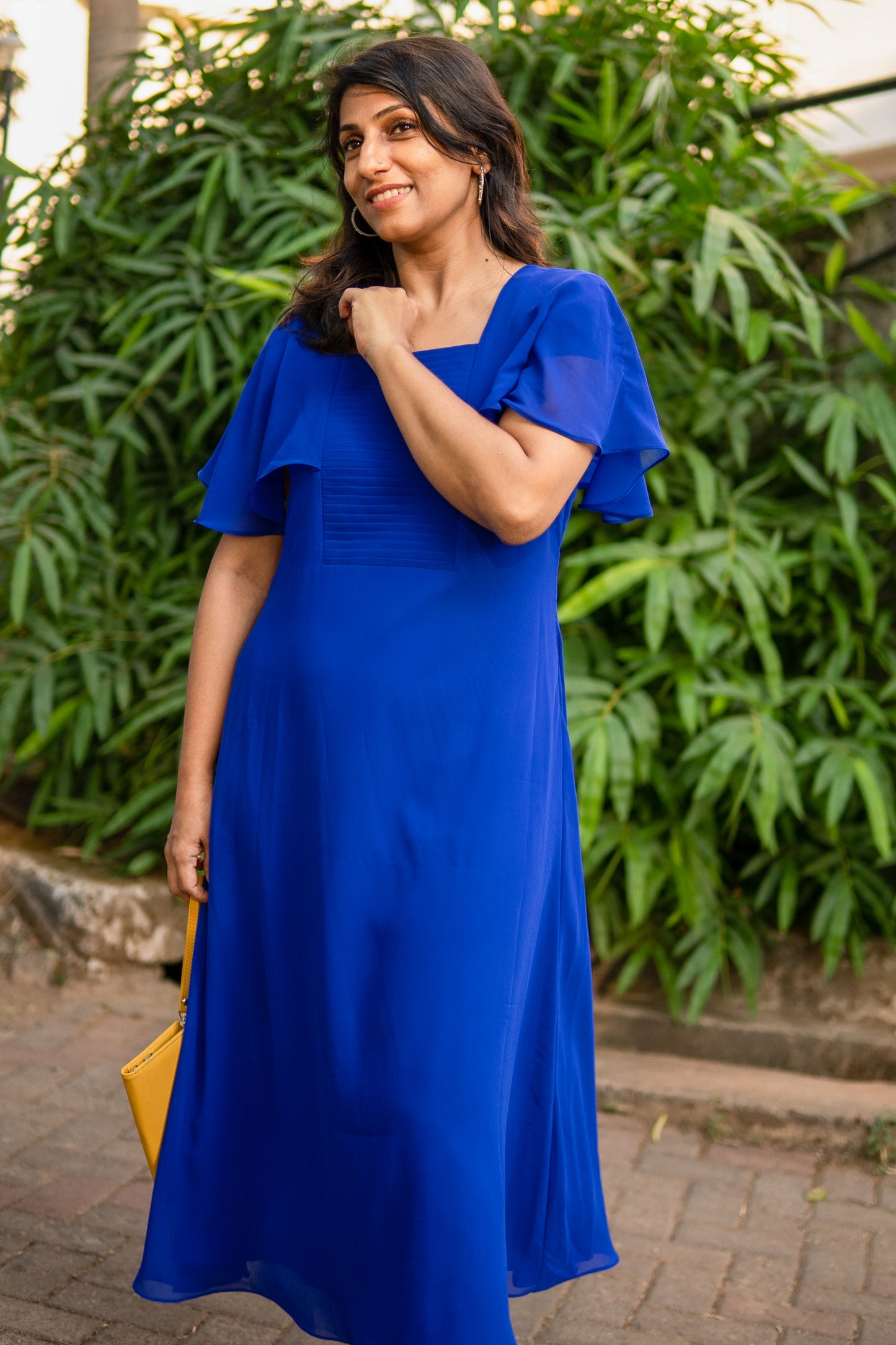 Royal Blue georgette Aline Kurti with flaired sleeves  MBS-R12