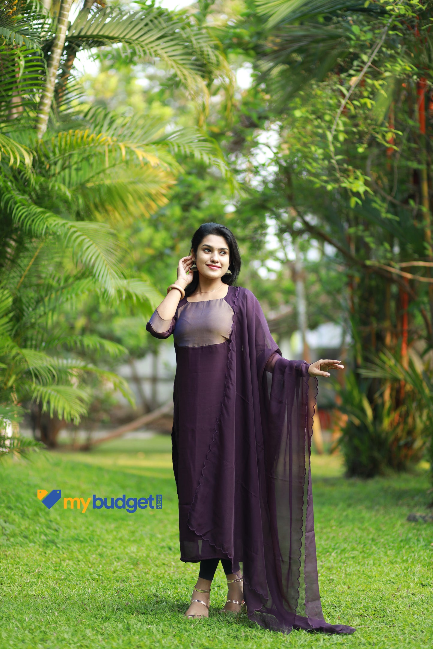 Jamun shaded superior georgette Kurti with scalloped dupatta