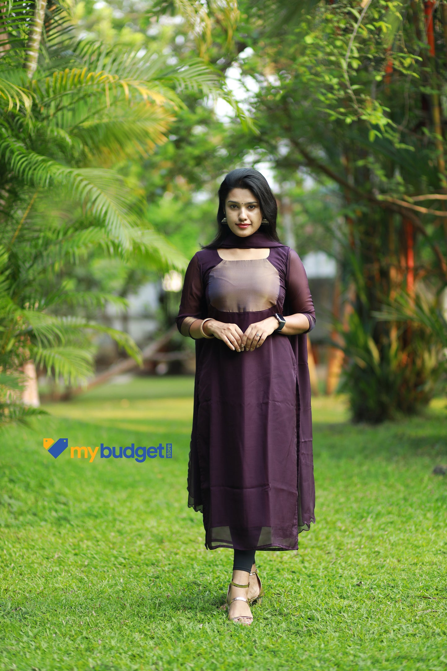 Jamun shaded superior georgette Kurti with scalloped dupatta