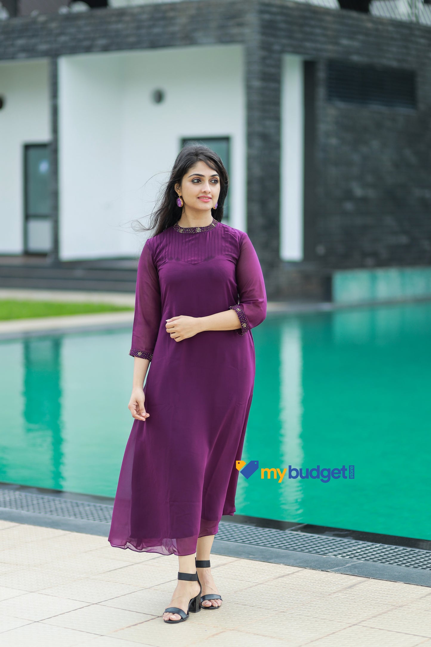 Grape purple shaded Georgette aline kurti with handwork