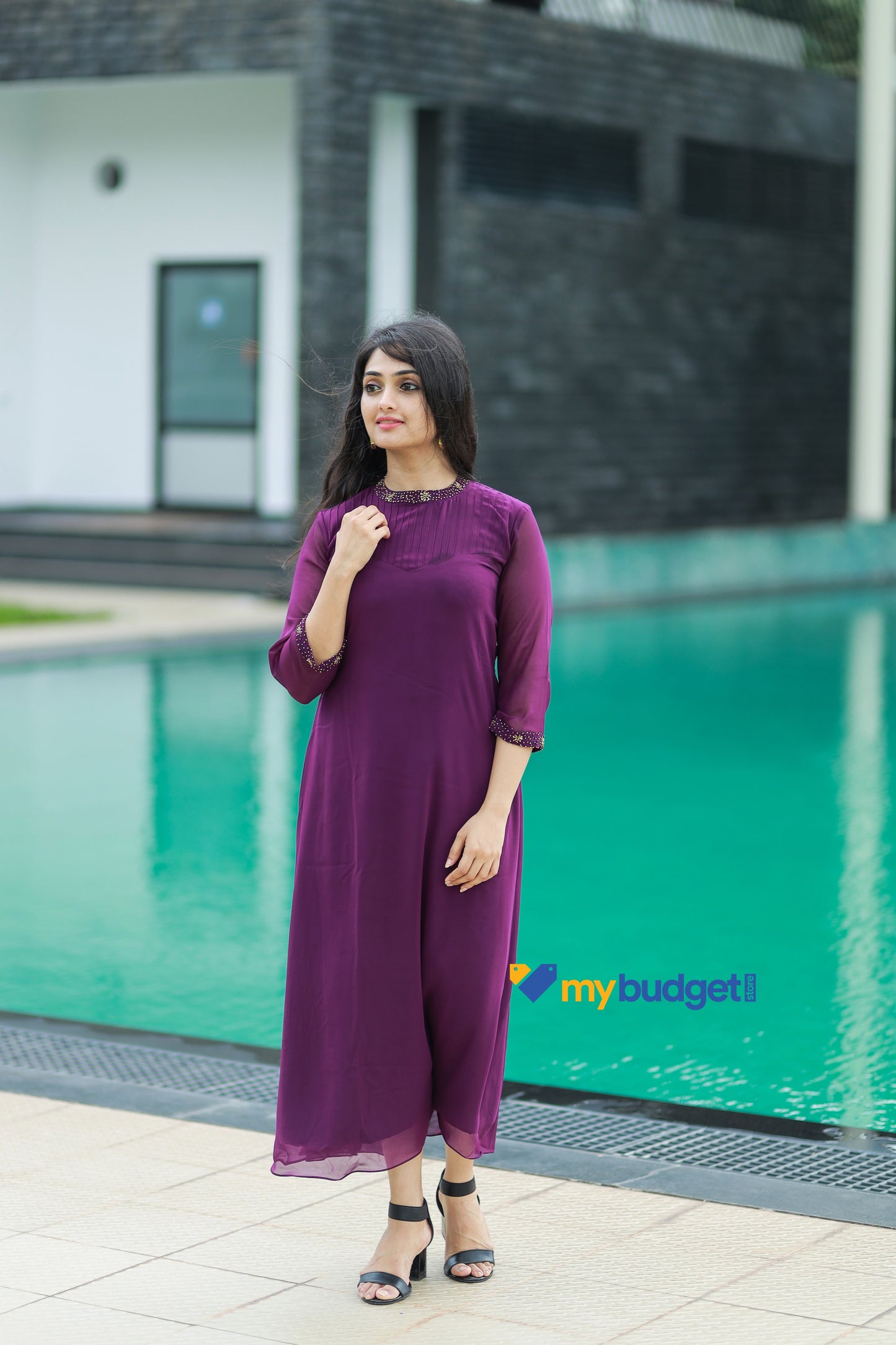 Grape purple shaded Georgette aline kurti with handwork