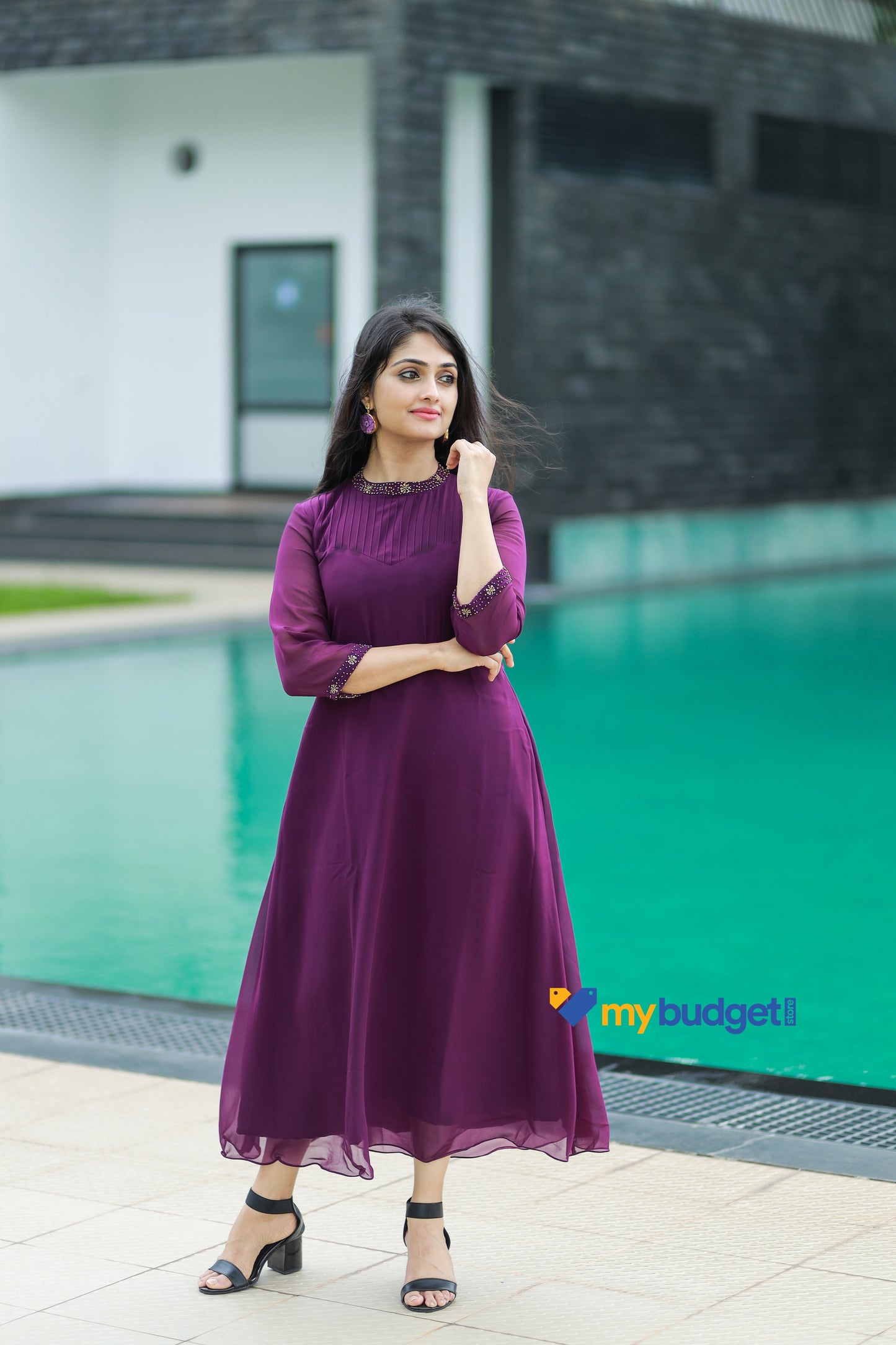 Grape purple shaded Georgette aline kurti with handwork