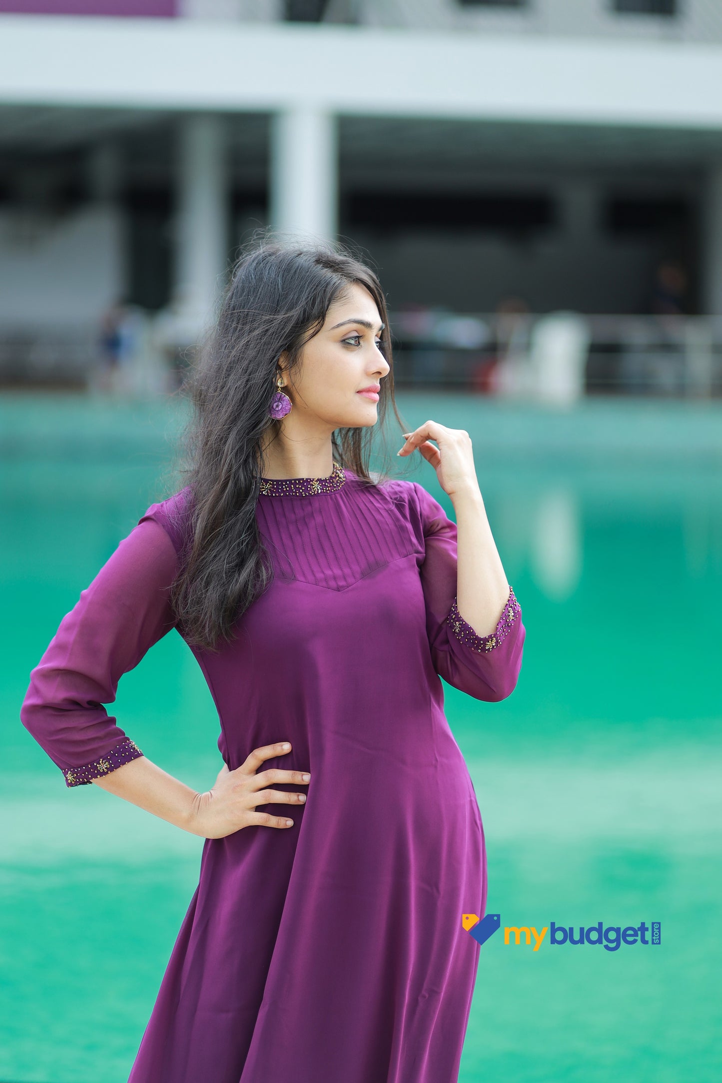 Grape purple shaded Georgette aline kurti with handwork